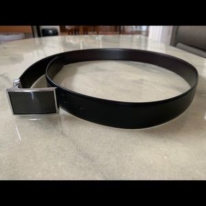 Men’s Black Genuine Leather Belt 36 Metal Buckle Silver Gray Graphic Design